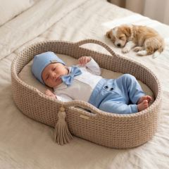 Z&Z 4-dílná sada Elegant Boy, body, kalhoty, motýlek a čepice, modrá/bílá (4)
