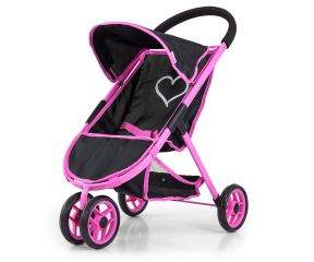 Sportovní kočárek pro panenky Susie – černý, růžový