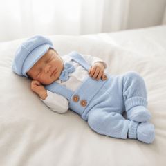 Z&Z 5-dílná pletená sada Boy, body, kalhoty, čepička, motýlek, botičky, modrá