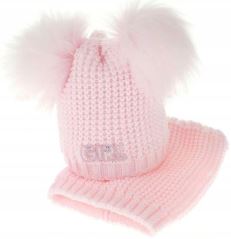 BABY NELLYS Zimní čepička s komínkem - chlupáčkové bambulky - sv. růžová (3)