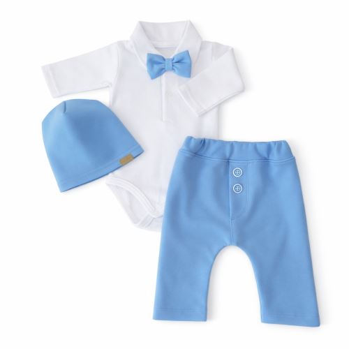 Z&Z 4-dílná sada Elegant Boy, body, kalhoty, motýlek a čepice, modrá/bílá