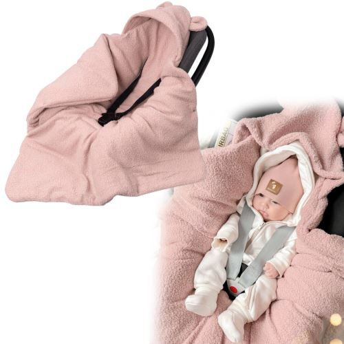 Oteplený fusák, deka s kapucí do autosedačky Beránek, Baby Nellys - pudrová, růžová (7)