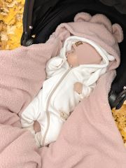 Oteplený fusák, deka s kapucí do autosedačky Beránek, Baby Nellys - pudrová, růžová (4)