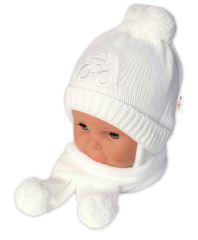 Zimní čepička s šálou - Autíčko bílá, 0-6m, Baby Nellys (3)
