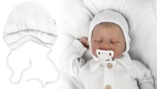 Pletená čepička na zavazování bonetka Boy, Hand Made Baby Nellys, bílá (2)