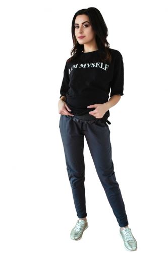 Be MaaMaa Těhotenské tepláky/kalhoty slim - grafit