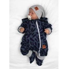 Rostoucí teplákový overal pro miminko, čepice, botky, 3D, Nature - jeans pírka (3)