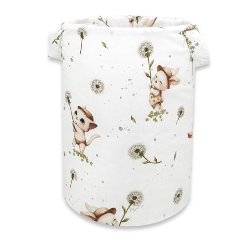 Koš na hračky, bavlna, 50x35cm, Kocourek a pampeliška - bílá (1)