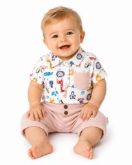 Baby Nellys 2-dílná sada body kr. rukáv, kraťásky, Safari - ecru/béžová