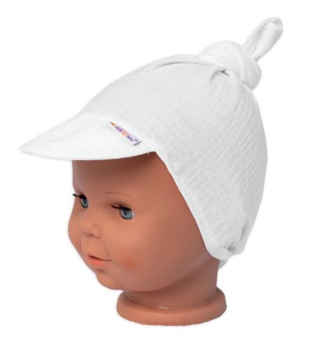 Mušelínový šátek s kšiltem Summer Baby Nellys, bílý