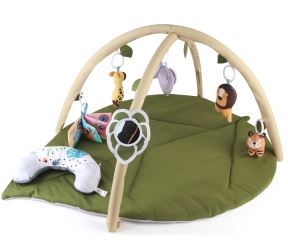 Hrací deka TinyMini List 3v1 – edukativní podložka s hrazdou pro miminka