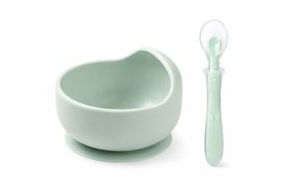 Silikonová miska s přísavkou + silikonová ohebná lžička - mint, mátová