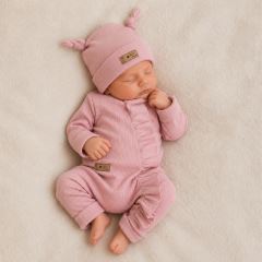 Kojenecká souprava Nature Girl – žebrovaný overal s čepičkou, 2D, 100% bavlna, baby pink (2)