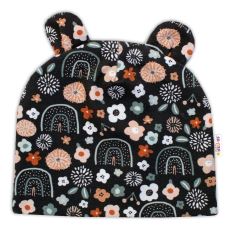 Baby Nellys Dvouvrstvá čepice s oušky + šátek Palouček, grafit (1)