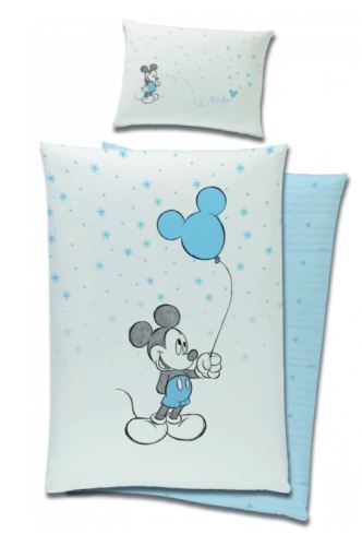 Luxusní bavlněné dětské povlečení Mickey Mouse a balónek, 120x90 cm, modré