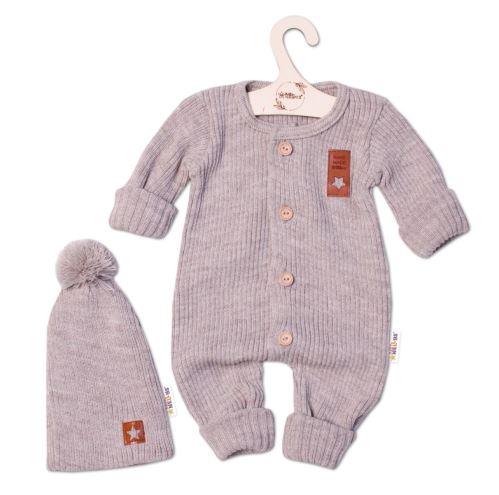 Baby Nellys 2-dílná sada Pletený overálek STAR + čepice Hand Made, béžový (488632)