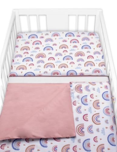 Bavlněné povlečení do postýlky 2D, Duha, pastelová s potiskem/pudrová, Baby Nellys (1)
