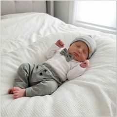Z&Z 4-dílná sada Elegant Boy, body, kalhoty, motýlek a čepice, šedá/bílá (2)