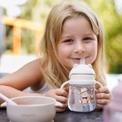 BabyOno Nevylévací hrnek se zátěžovým brčkem , 240 ml, béžová, Medvídek (2)