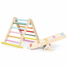 Dřevěná Montessori lezecká sestava pro děti  – žebřík a balanční kladina (3)
