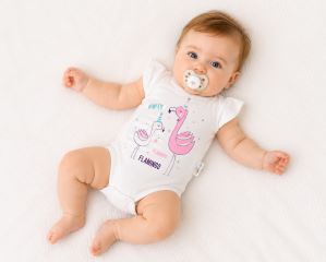 Baby Nellys Bavlněné kojenecké body, kr. rukáv, Flamingo - bílé