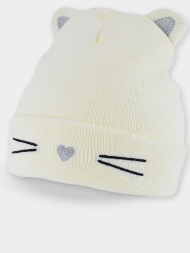Dětská zimní čepice Kočička - ecru, vel. 46 - 50 cm
