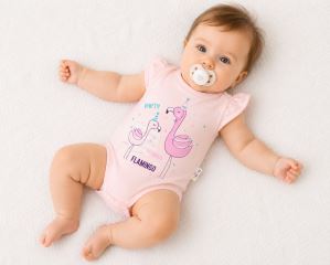 Baby Nellys Bavlněné kojenecké body, kr. rukáv, Flamingo - sv. růžové