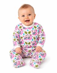Baby Nellys Kojenecký overálek zapínání uprostřed, Plameňák - bílá/růžová