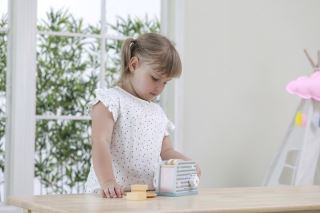 Lelin Dřevěná hračka - Toaster medvídek- šedý (3)