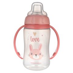 Tréninkový hrnek s měkkým silikonovým pítkem 320 ml, netekoucí, růžový