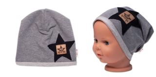 Dětská čepice bavlna, Baby Star, Baby Nellys, šedá (1)