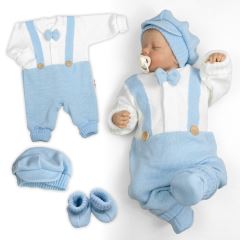 Rostoucí pletený overálek 3D Hand Made malý Elegán - sv. modrý, bílá