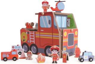 2Kids Toys Dřevěná stanice Hasiči 2 v 1 (2)