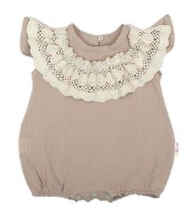 Body s nohavičkami, mušelín s krajkou BOHO - béžové (1)