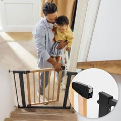 Dětská bezpečnostní zábrana na schody a do dveří kov/dřevo 74-80 cm (2)