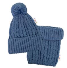 Zimní čepice s bambulí + komínek Baby Nellys - modrá, jeans, vel. 48-52cm (3)