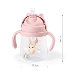 BabyOno Nevylévací hrnek se zátěžovým brčkem 240 ml, růžový, Zajíček