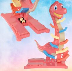 Veselá hrající autodráha/skluzavka Dino + 6 autíček, oranžová (1)