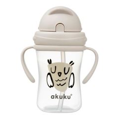 Lahvička/hrneček s úchyty a brčkem Sova Akuku 300 ml, béžová