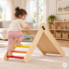 Dřevěná Montessori lezecká sestava pro děti žebřík s rampou (2)
