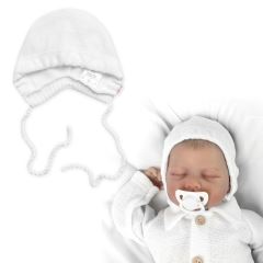 Pletená čepička na zavazování bonetka Boy, Hand Made Baby Nellys, bílá (4)