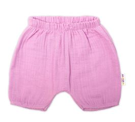 Baby Nellys 3-dílná mušelínová soupravička, tunika/halenka, kraťasky, čelenka, růžová (2)