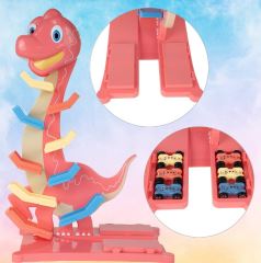 Veselá hrající autodráha/skluzavka Dino + 6 autíček, oranžová (7)