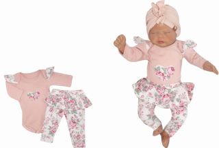 Z&amp;Z 2-dílná soupravička body a legíny se sukničkou Květy - pudrová/ecru