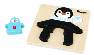 Magni Dřevěné puzzle - Táta Tučňák s modrou šálou (1)