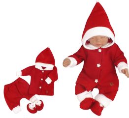 Z&amp;Z 3-dílná pletená souprava, kabátek, kalhoty a botičky Baby Santa, červená