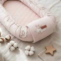 Hnízdečko, kokon pro miminko - bavlna, mušelín, růžové,  Bear, Rabbit (4)