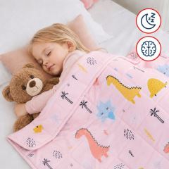 Zátěžová deka TULLO Fizjo 3 kg, 100 × 150 cm, růžová s dinosaury (3)