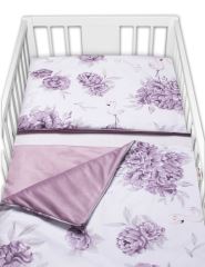 BABY NELLYS 3-dílná sada Mantinel s povlečením, bavlna/velvet, Plameňák - švestkový (1)