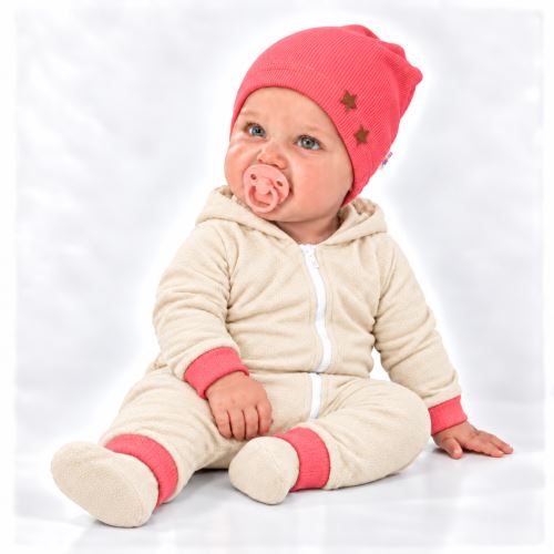 Baby Nellys Žebrovaná čepice Hvězdičky - korálová (2)